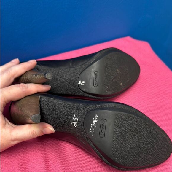 Coach Black Leather Pleated Heels - Picture 5 of 7